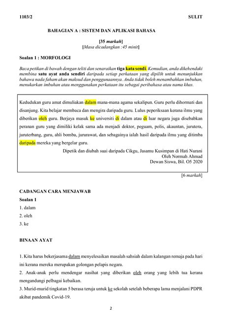 Contoh Soalan Kertas 2 Bahasa Melayu Tingkatan 2 Image